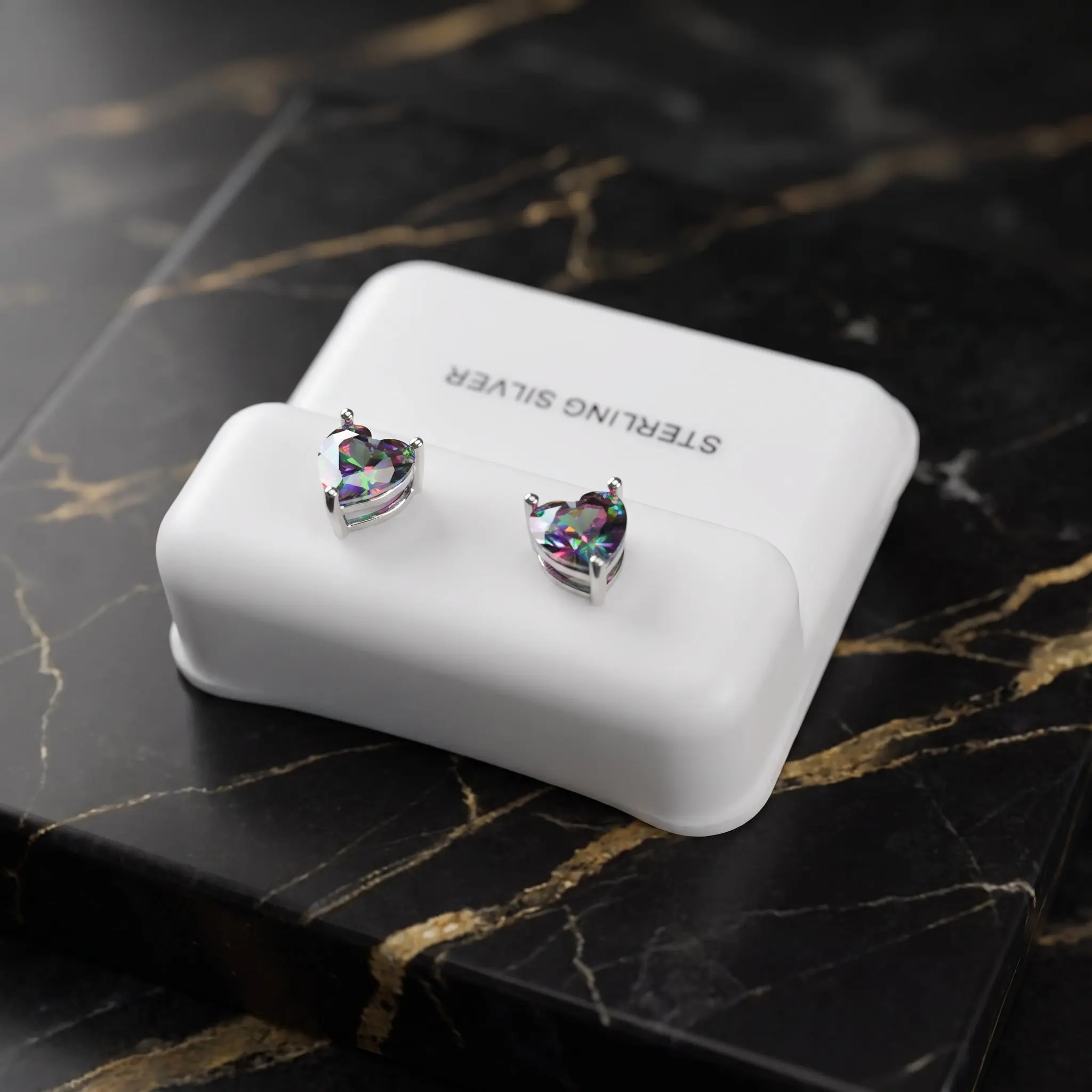 Mystic Topaz Cz Earrings Heart 925 Sterling Silver 6mm
