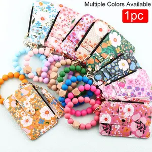 Japanese Style Soft Multicolor Tassel Keychain Ring, Floral Pattern Keychain, Smooth PU Beads with Fringe Strap Buckle, Perfect for Women Bags Wallets Keys