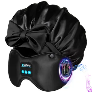 SeSe Code 3-in-1 Satin Sleep Bonnet with Built-in Bluetooth Eye Mask, Adjustable Sleep Cap for Rest Travel Wear