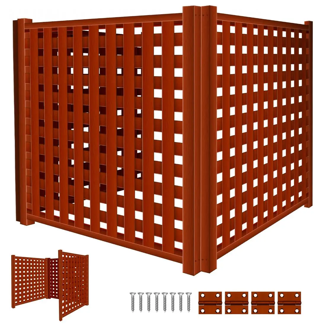 32.7"W x 37" H Air Conditioner Fence, 3 Panel Trash Can Fence Screen for Outside Unit, No Dig Pool Equipment Enclosure, Wood Privacy AC Fence Panels for Garbage Outdoor
