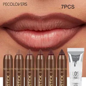 7pc/set Brown Tube Lipliner Is Matched with Transparent Lip Gloss To Describe Lip Contour, Moisturize and Strengthen Lips, Lipstick Series, Makeup Lip Products