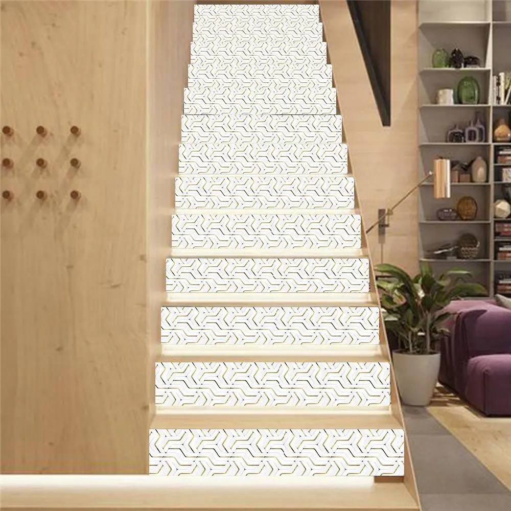 Geometric Pattern Stair Sticker, 13pcs/set Waterproof Self Adhesive Stair Sticker, Decorative Sticker for Home Living Room Bedroom Decorative Decal, Self Adhesive Stickers, Sticker Decorations
