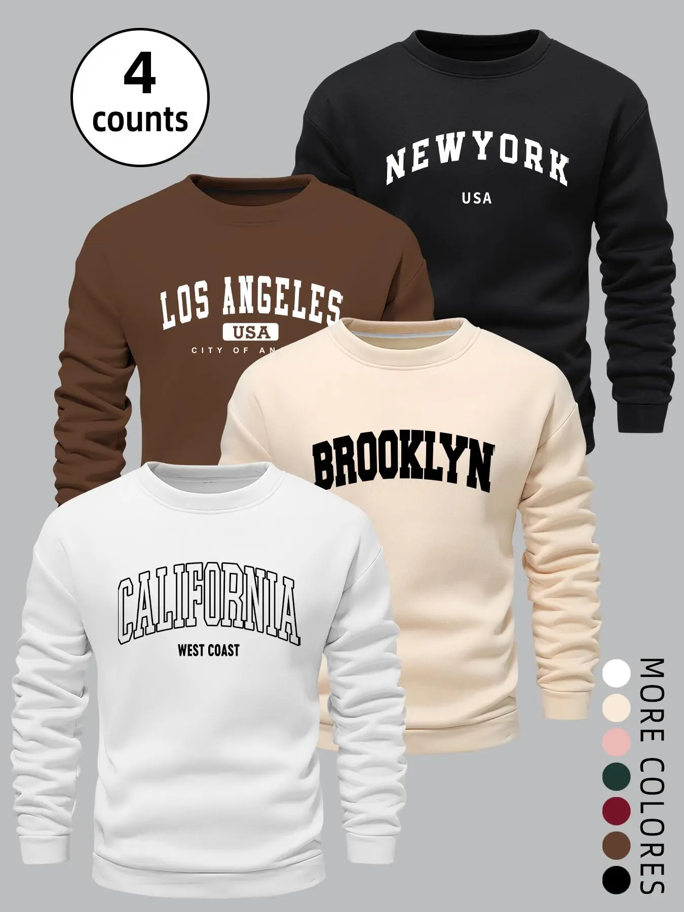 Men's Fall Winter Casual Round Neck Sweatshirt Set, American Retro Style, Loose Fit, Thick Fabric, New York Letter Print Design