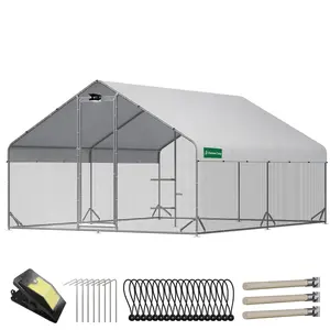 CHIKENCOOP Large Walk-in Metal Chicken Coop with Chicken Run & Hardware Cloth, Solar Light, Waterproof & UV-Resistant Cover, Outdoor Poultry Cage for Farm Use,2 Room tiktokshopspringglowup