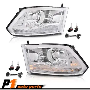 Clear Headlight LED DRL w/ Bulb Harness Fits 13-18 Dodge Ram 1500 2500 Projector, Chrome Housing, Driving Safety