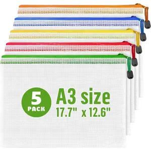 5 Pack Mesh Zipper Pouch Bags A3 - Plastic Zipper Pouches for Organizing 17.7x12.6 inch -  Storage Bags - Puzzle Organizer Bags - Large Zip Pouch Bags - Mesh Pouch with zip - Puzzle Bags