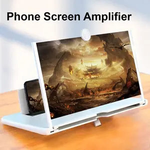 Multifunctional 12 Inch Phone Screen Magnifier, HD Screen Amplifier for Movies Videos Games, Anti-Blue Light Eye Protection Foldable Desktop Stand, Adjustable Phone Stand