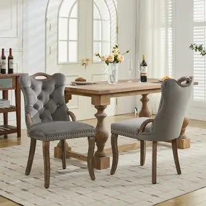 Velvet Dining Chair Set of 2/4/6 with Handmade Tufted Trim, Upholstered Tufted Dining Room Chairs with Solid Wood Handles on Top and Sides for Kitchen