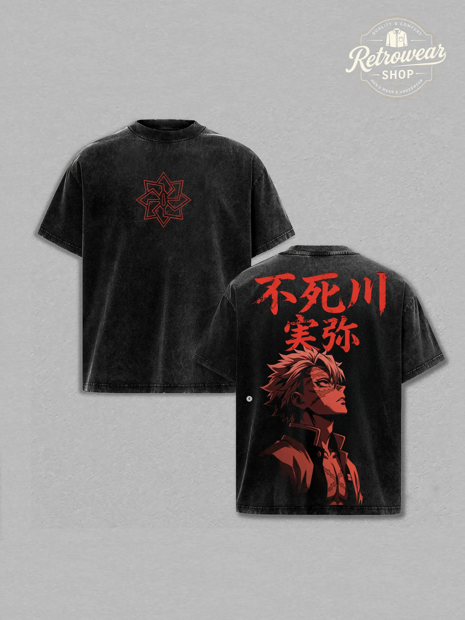 Sanemi Shinazugawa Wash Tee, Demon Slayer Anime Graphic Shirt, Heavy Cotton Acid Washed T-Shirt, Double Printed Oversize Top, Unisex Casual Streetwear, Oversized Anime Print T-Shirt, Graphic