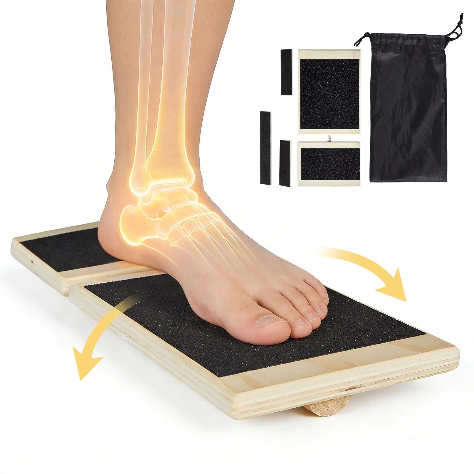 VEVOR Balance Board, Wobble Board Trainer for Adults Foot Ankle Strengthening, Non-Slip Wood Premium Wooden Balance Training Equipment, Compact with Storage Bag, Ideal for Physical Therapy Exercises