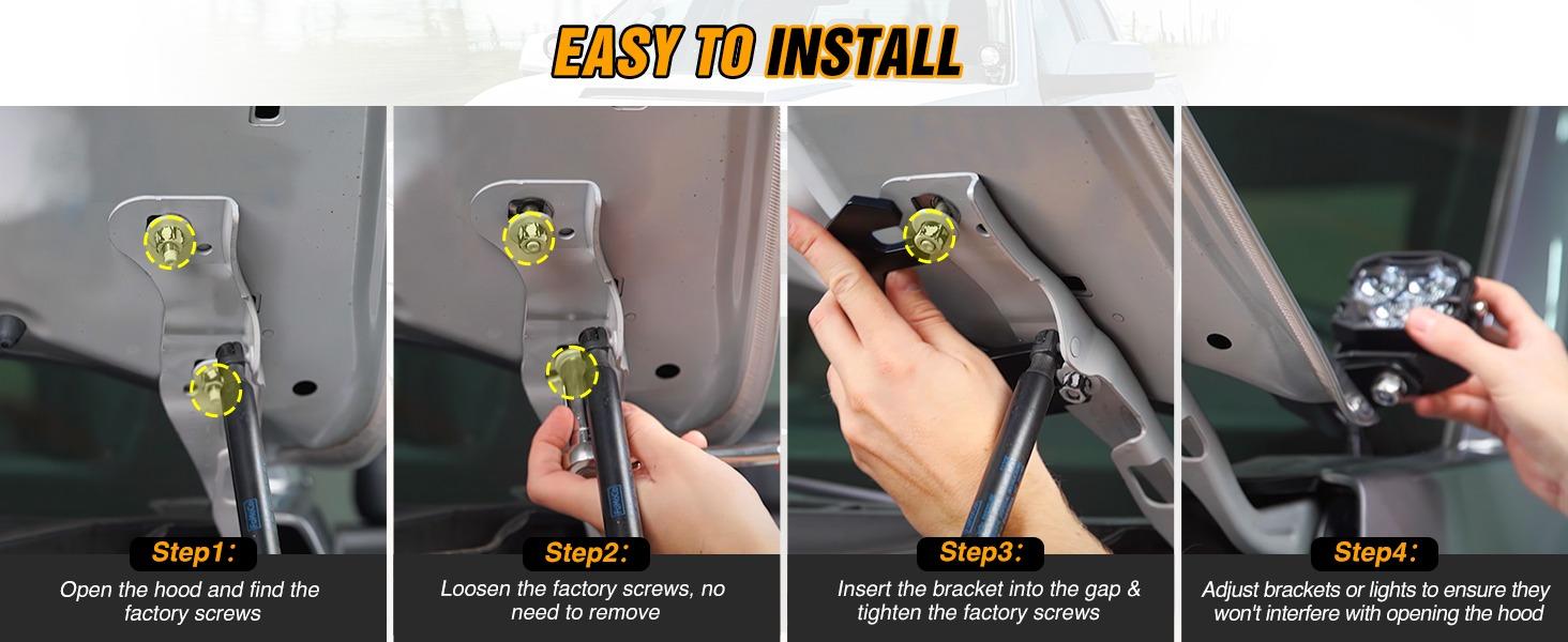 Nilight Ditch Light Brackets Hood Hinges Mount Bracket Kit for Auxiliary Offroad LED Pods Work Lighting Compatible with Ford F-150 Raptor 2015 2016 2017 2018