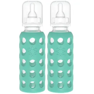 Lifefactory 9 Ounce Glass Baby Bottle with Silicone Sleeve - 2 Pack Kale