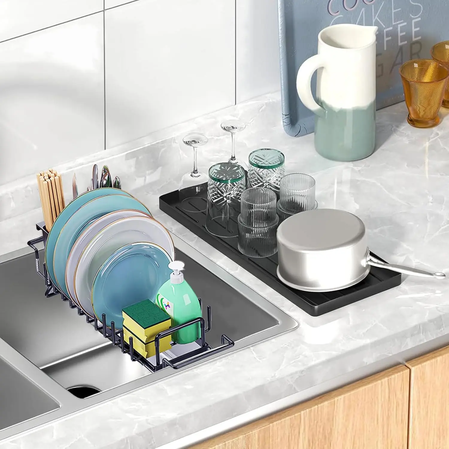 Small Dish Rack Over The Sink, Dish Drainer Drying Rack with Silicone