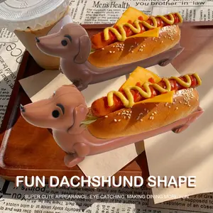Adorable Dachshund Hot Dog Tray - Plastic, Food-Safe Dish for Hot Dogs, Snacks, and Treats - Ideal Gift for Dog Lovers, Home Decor with Playful Dog Design, Snack Tray|Playful Dog Design|Plastic Tray