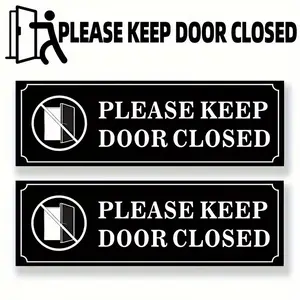 Keep Door Closed Sticker Set, 2pcs PVC Self Adhesive Waterproof Decorative Stickers for Business Stores, Cafes, Offices, Restaurants, Bars