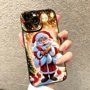 A new Christmas-themed Santa background pattern style creative hot-selling phone case - compatible with iPhone 17/16/15/14/13/12/11/X/XS/XSMAX/12.13MINI/16E, perfect as a gift for boyfriend or girlfriend., Cover, Accessories, Smartphone,summerwins