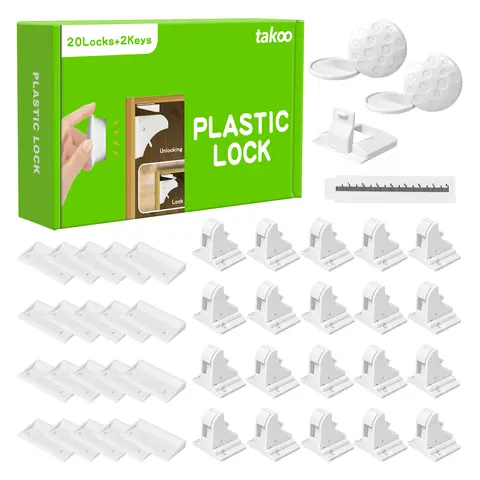 TAKOO 20-Pack Magnetic Cabinet Locks (20-Lock Bundle) - Adhesive Cupboards/Drawers Latches with Secure Fit, Quick Setup, Easy Installation Magnetic Hasps for Home Use (No Warranty, Access Feature Included)