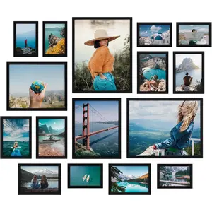 16 Pack Black Picture Frames for Multi Sizes Photos, Assorted Set Including Two 11x14, Two 8x10, Six 5x7, Six 4x6, Gallery Collage Frame for Wall or Tabletop Display