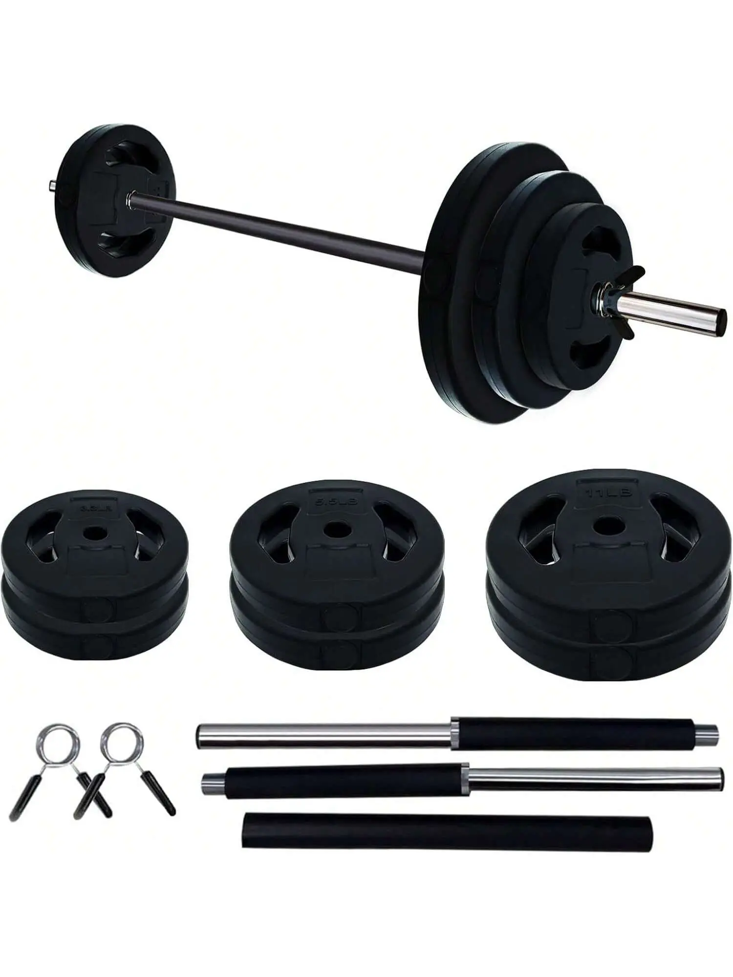 【Christmas Gift】Black 40 Lbs Barbell Weight Set Adjustable Free-Weights Strength-Training Equipment For Home & Gym Use  Adjustable Barbell Weight Set With Cushioned Grips & Quick-Change Rubber Plates