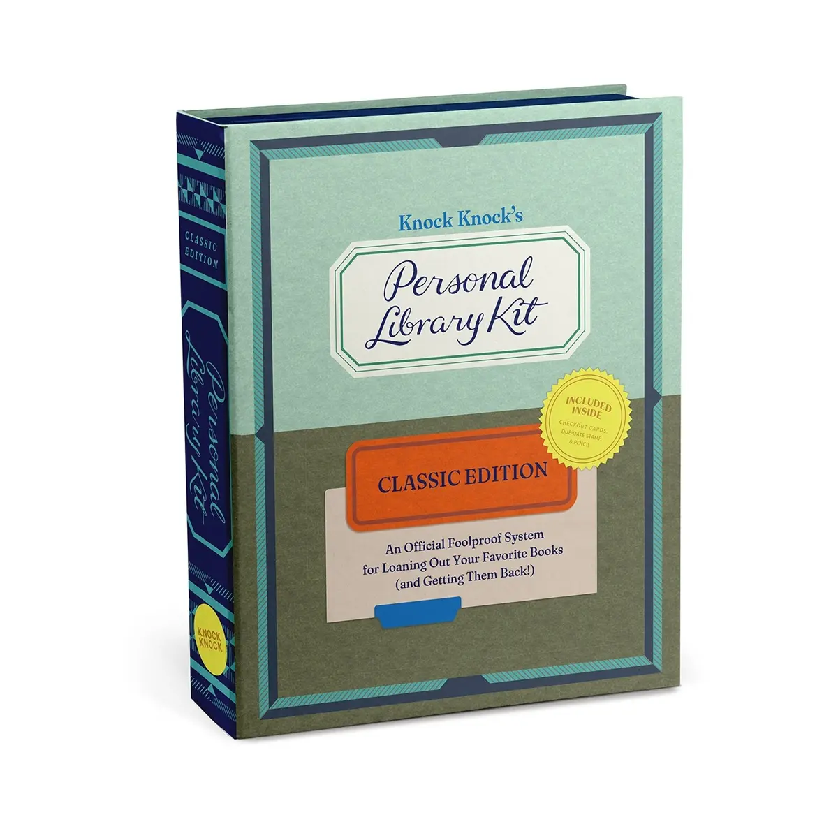 Knock Knock Personal Library Kit - Classic Edition with Loan Tracking System, Date Stamp, Checkout Cards, Self-Stick Labels, Self-Adhesive Pocket for Office Stationery Organization, Gift-Giving