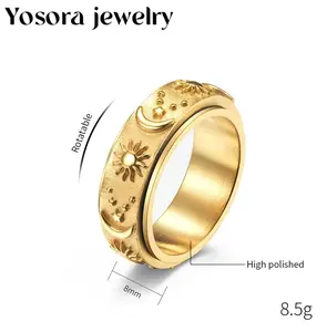 The star, moon, and sun rings for men and women rotate to relieve stress, anxiety, and tension. A stylish everyday couple's jewelry piece. A perfect gift for your wife, mother, or friend. Available in sizes 6-13.