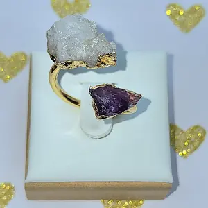 Amethyst with Druzy Quartz Ring