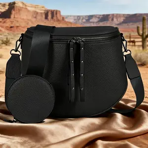 Women's Trendy Saddle Crossbody Bag, Vegan Leather Shoulder Purse with Coin Pouch, Adjustable Strap