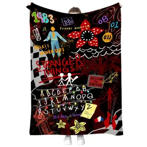 Stranger Things Doodle Art Flannel Throw - Ultra-Soft All-Season, Character Art & Graphic Character Design, Bed/Sofa/Dorm Decor, Ideal Christmas & Birthday Gift for Fans, Character Art Blankets, Graphic Character Blankets