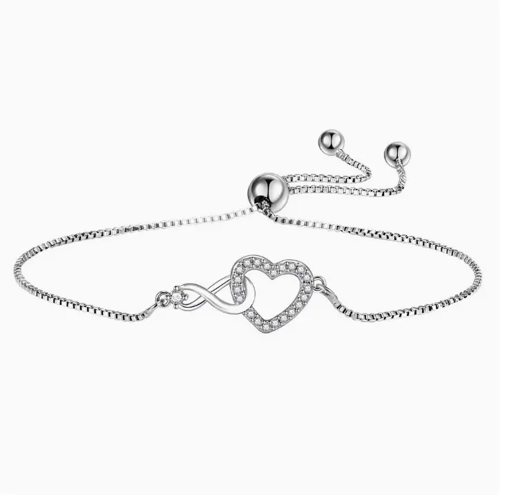 【Elegant】Romantic Heart-shaped Adjustable Silver Bracelet Sweet Valentine Gift For Girlfriend