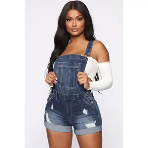 NewElastic Ripped Strap Denim Shorts Jumpsuit 2025 New Womenswear Overalls two  piece  set  women outfit  sets  women Casual Comfort Skinny Sleeveless