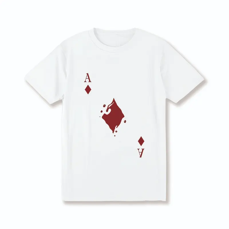 Men's Cotton Crew Neck T-Shirt with Bold Spade Ace Graphic Print - Regular Fit, Stretch Knit Fabric, White Casual Short Sleeve Top for All Seasons, Plus Size Available, Summer Clothing |   Casual Style |   Machine Washable