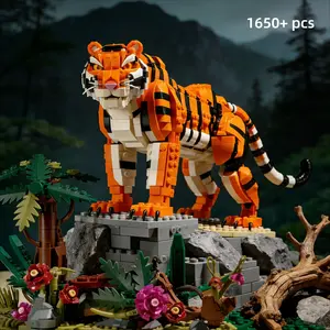 1650+pcs Jungle Tiger Building Blocks Set, Creative DIY Tiger Model Assembly Bricks, Home Decoration, Ideal Gift