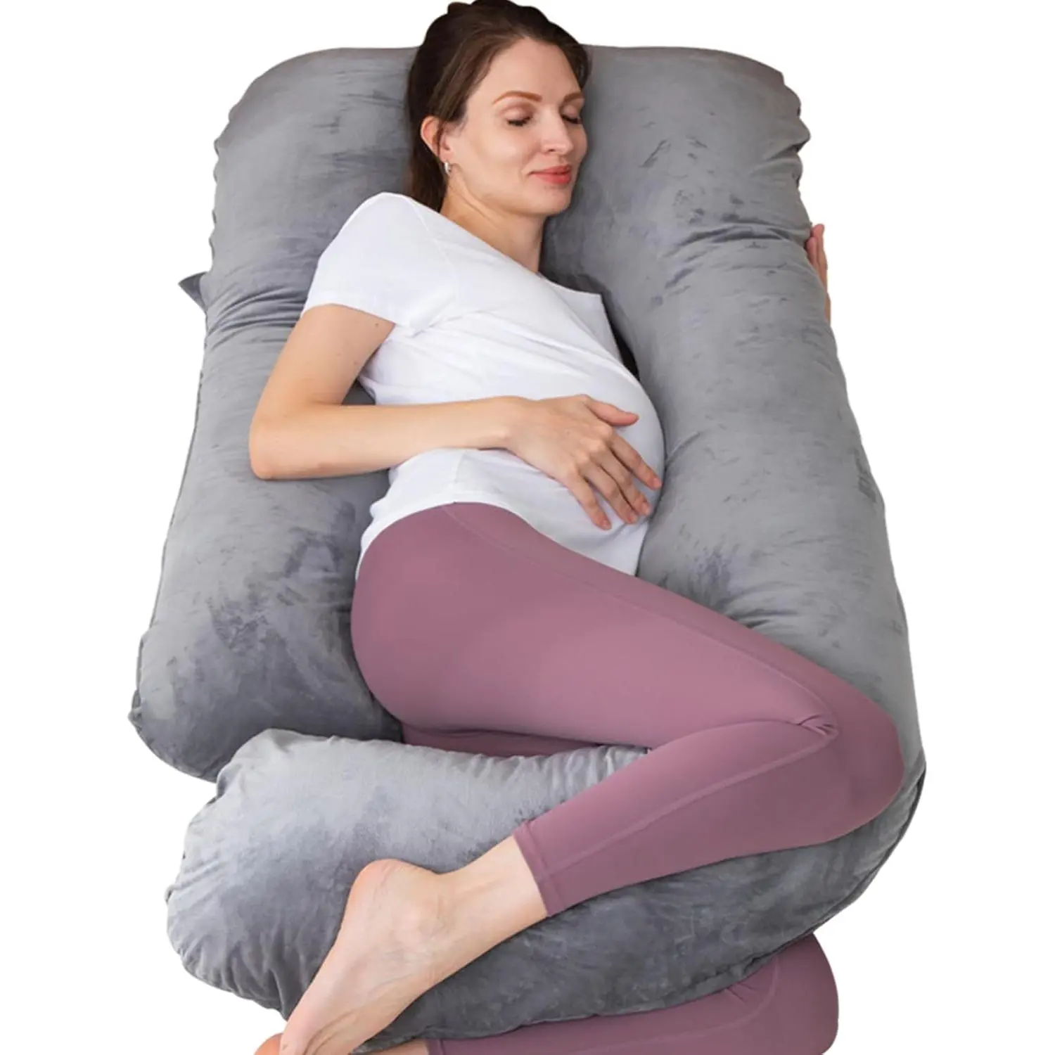 Pregnancy Pillow, U Shaped Full Body Pillow for Maternity Support, Sleeping Pillow with Cover for Pregnant Women (Dark Grey)