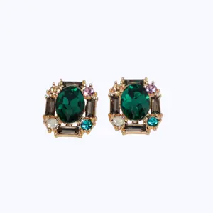 TEIKET Emerald Multi-Gem Statement Studs with Gold-Tone Finish Hypoallergenic Comfortable for All-Day Wear Bold Luxurious Design