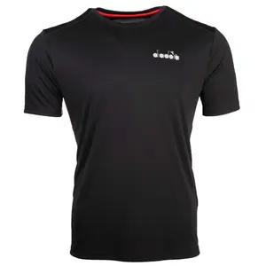 diadora Mens Run Crew Neck Short Sleeve Athletic Running Casual Tops  - Black