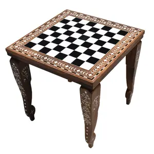 14" Library Series Wooden Chess Board Table - Golden Rosewood & Acrylic Ivory