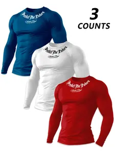Men's Round Neck Long Sleeve T-Shirt Set, Letter Pattern Design, Comfortable Durable Breathable Fabric, Gym Sport Daily Wear, Athletic Sports Clothing
