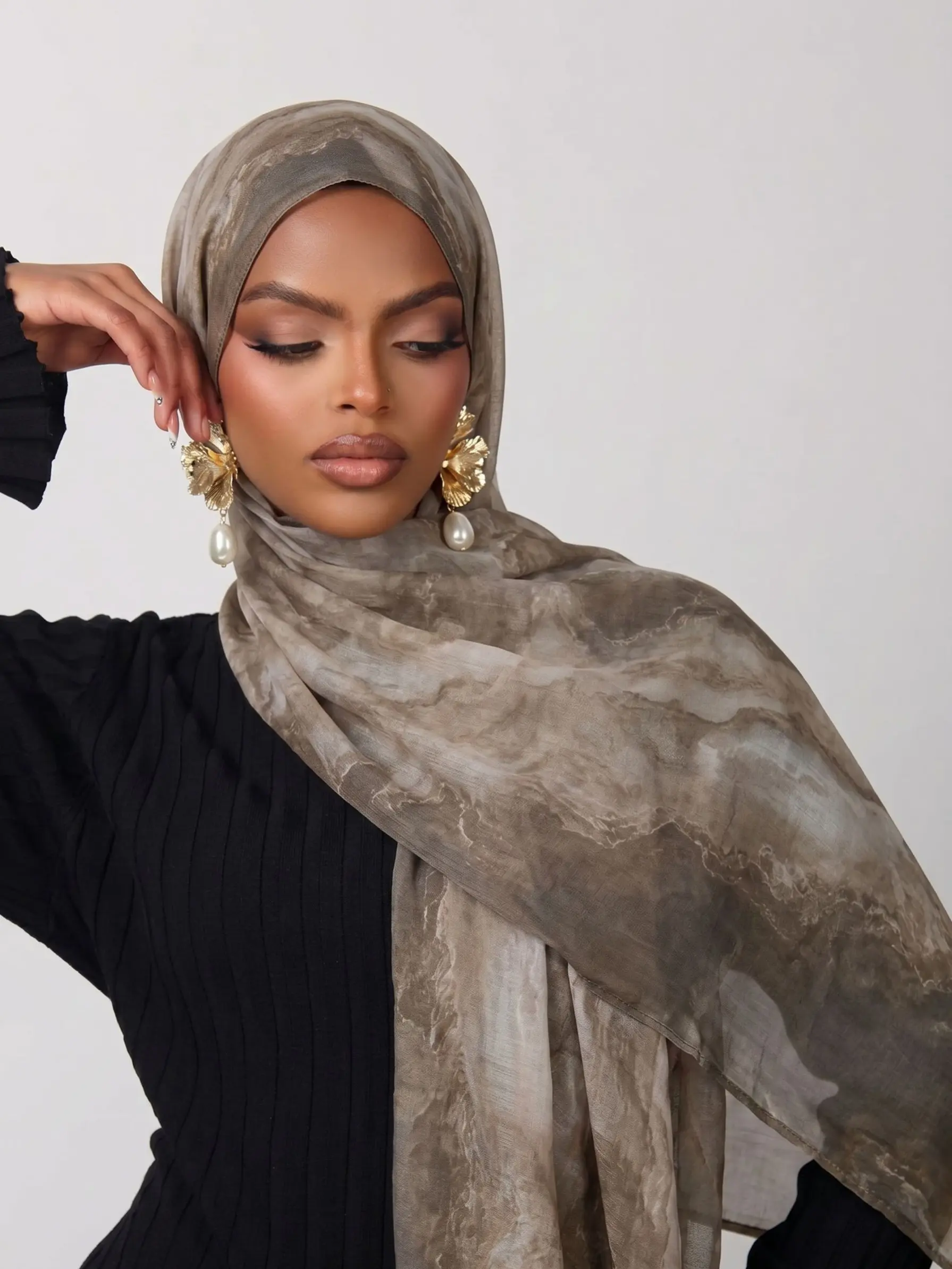 Women's Fashion Marble Texture Wide Border Printed Shawl, Polyester Scarf, Vintage Marble Crack Pattern, Comfortable Sunscreen Accessory, Essential Daily