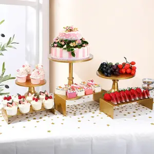 6PCS Gold Metal Cake Stand Set for Party Dessert Display 3 Sizes Round Pedestal with Cupcake Risers for Weddings Birthdays Baby Shower Decor Ornaments Acrylic Buffet Risers Set