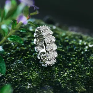 Sparkly Oval Eco Diamond Eternity Band Ring, Stackable Wedding Band, Elegant Statement Jewelry for Travel Engagement Gift