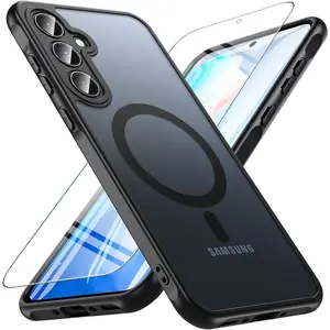 Magnetic for Samsung Galaxy A35 5G Case with Tempered Glass Screen Protector, Compatible with MagSafe, Shockproof Protective Translucent Back Phone Case Cover for Samsung A35 5G Protection Security