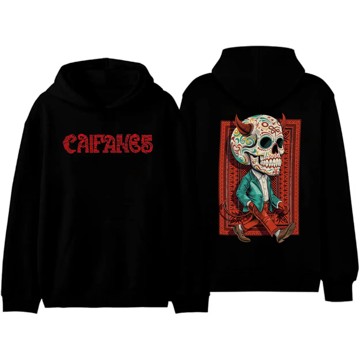 Caifanes Devil Skull Art Graphic Hoodie Fleece Fabric Casual Hooded Sweatshirt Trendy Tops Perfect Gift