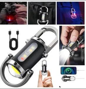 3-in-1 Emergency Keychain Flashlight – All-Metal Rechargeable EDC Tool with Red/Blue Strobe, 1200mAh Battery, USB-C, IPX7 Waterproof & 7 Modes – Ultra-Bright Mini Light for Emergencies, Camping & Outdoor Use (1PC/2PC)