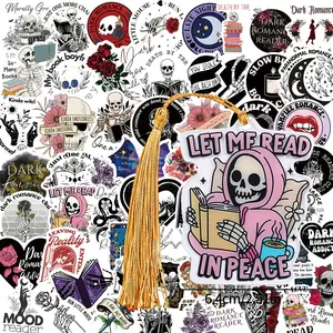 Book Themed Sticker & Tassel Bookmark & Backpack Charm Set, 60pcs/set Waterproof Sticker, Decorative Sticker for Laptop, Ebook Readers, Water Bottles, Journal & Scrapbook