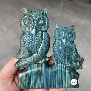Purple Light Pull Feldspar Crystal Carved Animal Owl And Reiki Bird Energy Home Decoration Crafts Carving Ornaments