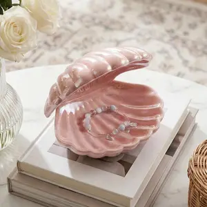 Pink Shell Jewelry Tray, Aesthetic Vanity Organizer for Rings, Earrings, Keys & Small Accessories, Coastal Room Decor Accent, Decorative Trinket Dish for Bedroom, Bathroom, Dresser, Gift for Mom & Best Friend