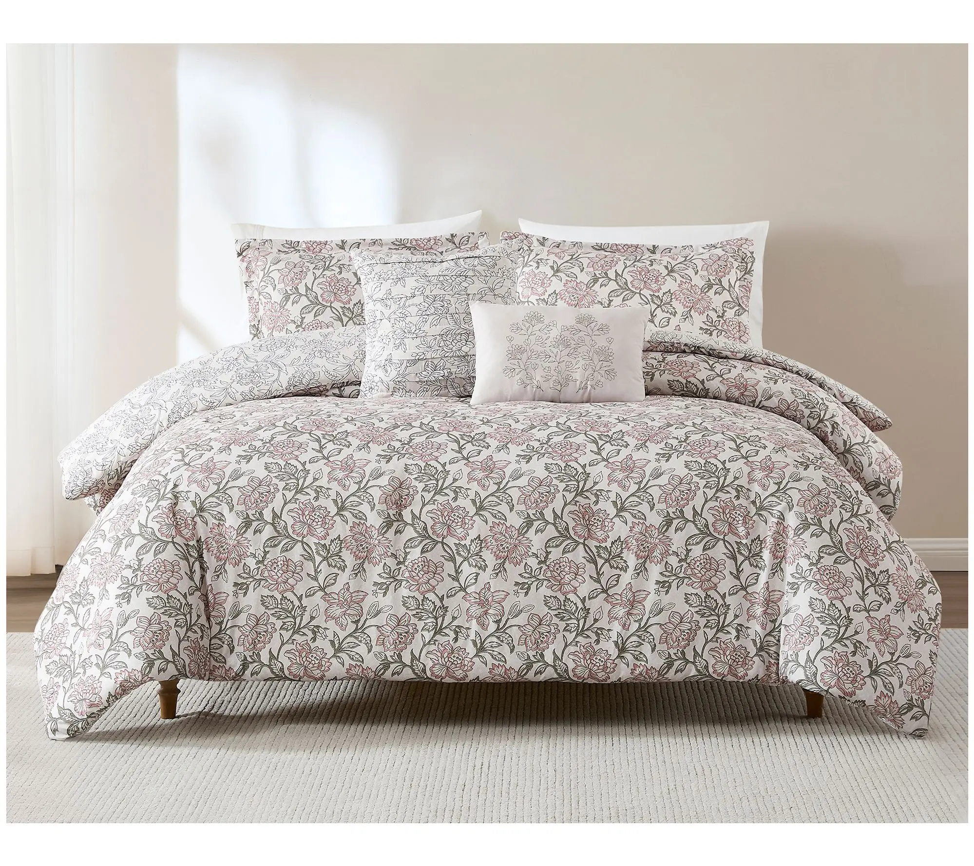 Lush Decor Zara Floral Block Reversible Comforter 5Pc Set F/Q