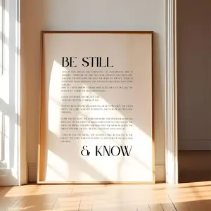 Bible Verse Art Be Still And Know Print Wall Decor, Christian Home Faith Decoration, Psalm Print, Minimalist Scripture Typography Art