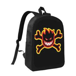 Skateboardings3 Unisex Youth Graphic Backpack - Edgy Skull & Flame Print School Bag, Lightweight Large Capacity with Adjustable Padded Shoulder Straps, Durable Zipper Closure & Spacious Compartments for Skateboarding, School, Travel - Black with Red/Yello