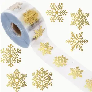 Shiny Transparent Christmas Snowflake Sealing Sticker, Gift Packaging Seal Round Non-Adhesive Decorative Sticker
